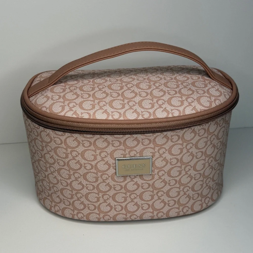 New Guess Pink Large Cosmetic Bag Vanity Case Pouch Travel Bag - Picture 4 of 9